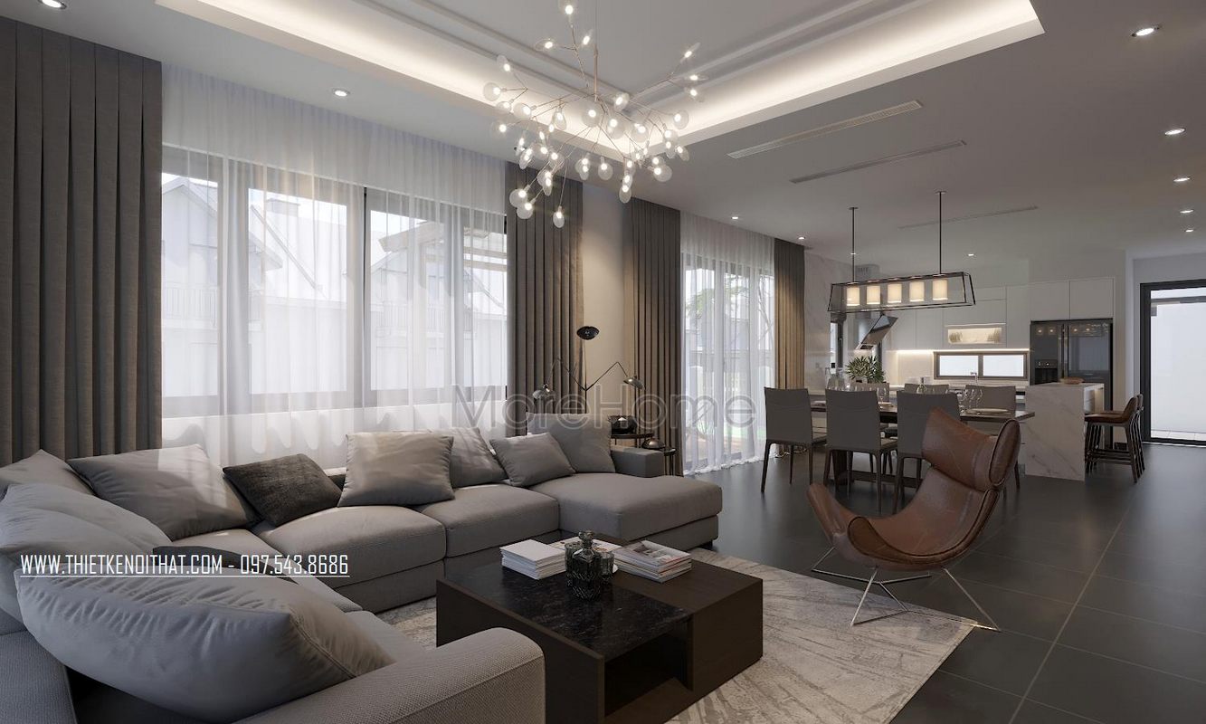 Thiết kế nội thất phòng khách biệt thự Ecopark 